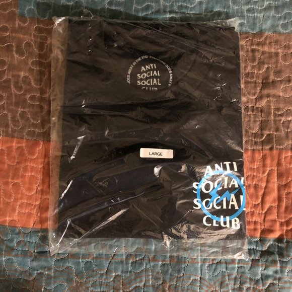Anti Social Social Club x Fragment Blue Bolt Tee (FW19) Black - Picture 3 of 5